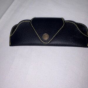 MOSCOT NYC 1915 Black Leather Sunglass Case with Yellow Stitching Snap Closure